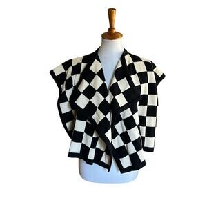 Escada Margaretha Ley Black Ivory Checkerboard Knit Vest Cardigan EU 34